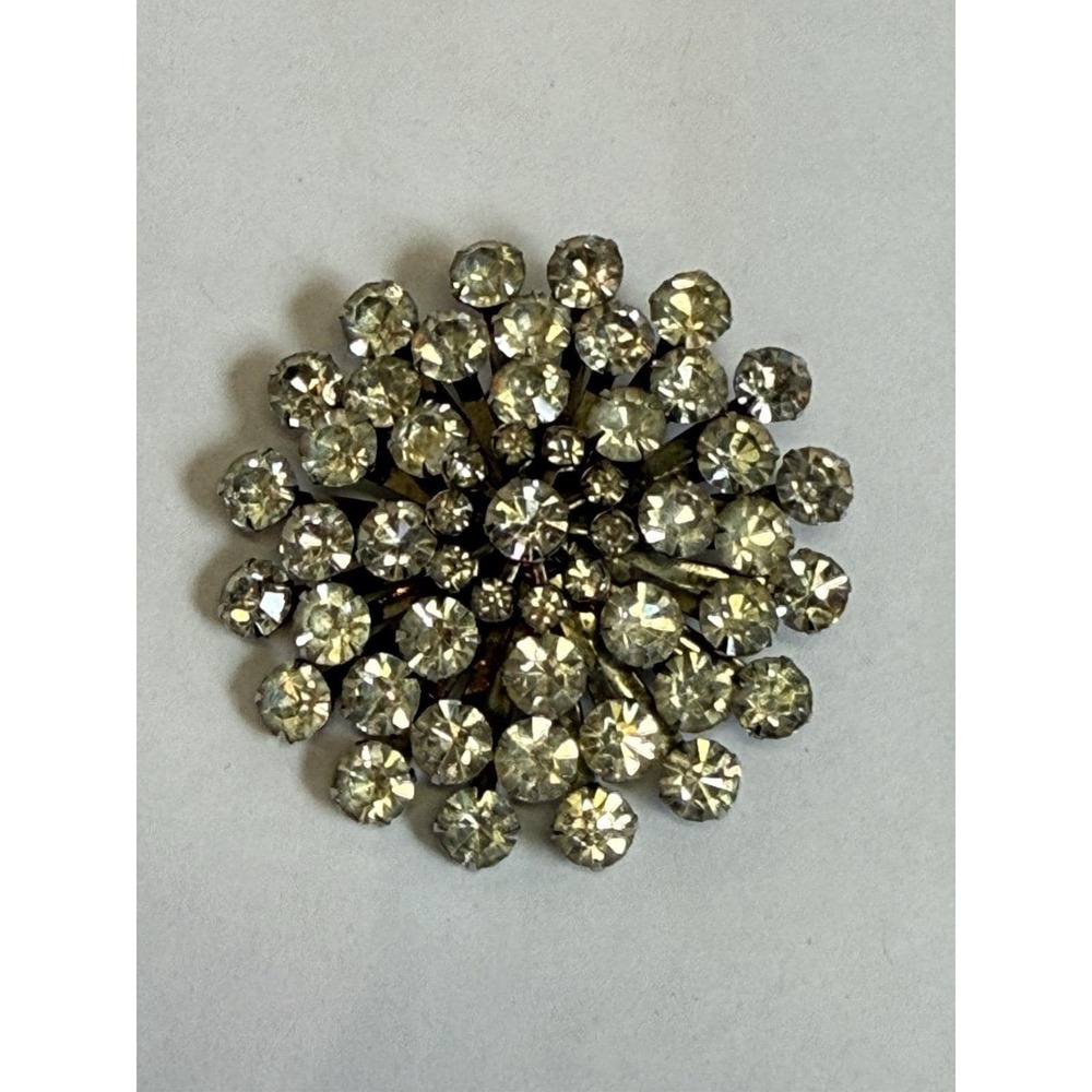 Coro Brooch Clear Rhinestones Layered Sunburst Snowflake Pin Vintage
